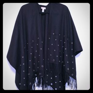 Michael Kors Black Fringe Poncho - One Size
